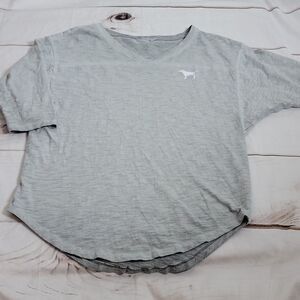 Victoria's Secret Pink Brand Gray V-Neck 1/4 Sleeve Lightweight Baseball Tee